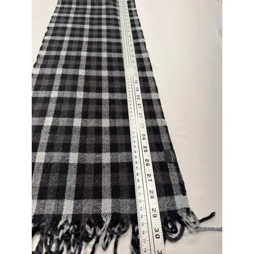 Pronto Uomo Men's Fringe Scarf OS Black Gray White‎ Plaid Acrylic Rectangle